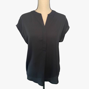HARLOWE & GRAHAM‎ Black Blouse, Short Sleeve, Career, V-Neck, SZ S